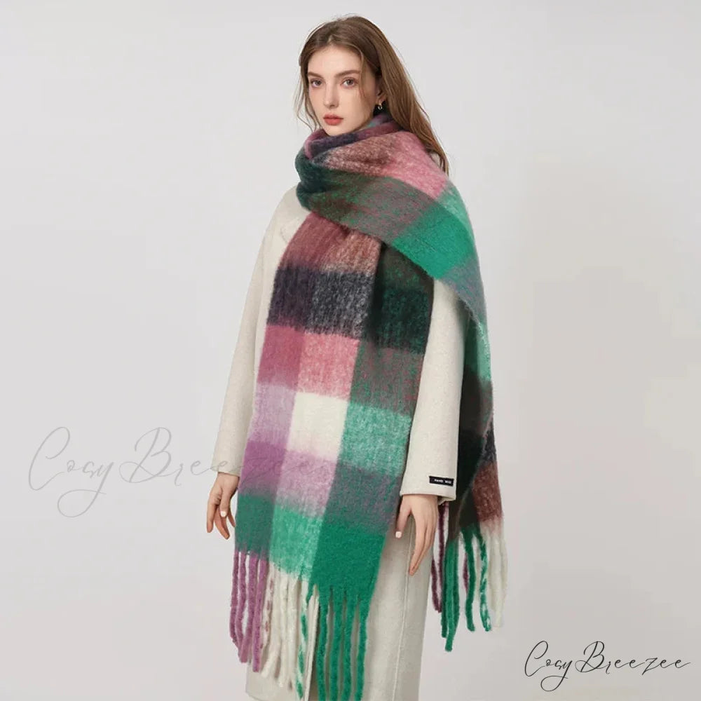Winter Plaid Cashmere Pashmina Scarf green2 scarf-241228
