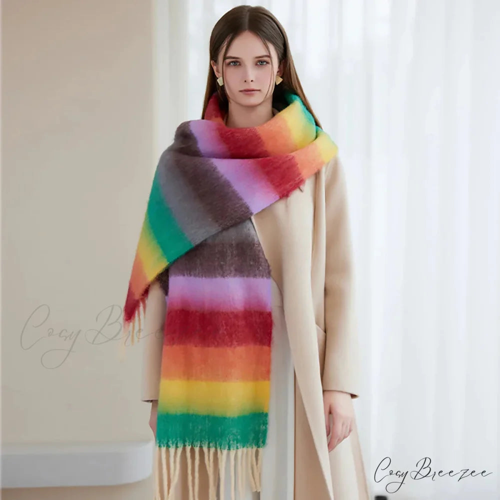 Winter Plaid Cashmere Poncho Tassel Scarf - Luxury Warm Thickened Unisex