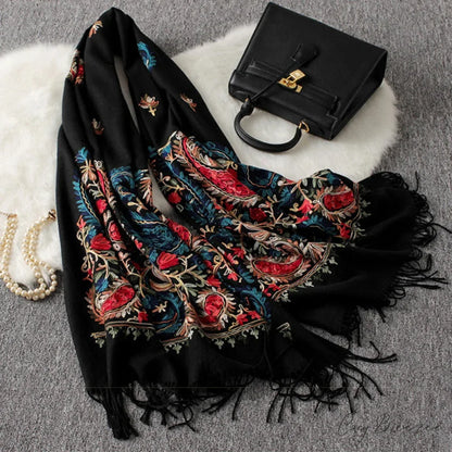 Winter Plaid Cashmere Poncho Tassel Scarf - Luxury Warm Thickened Unisex BLACK 2