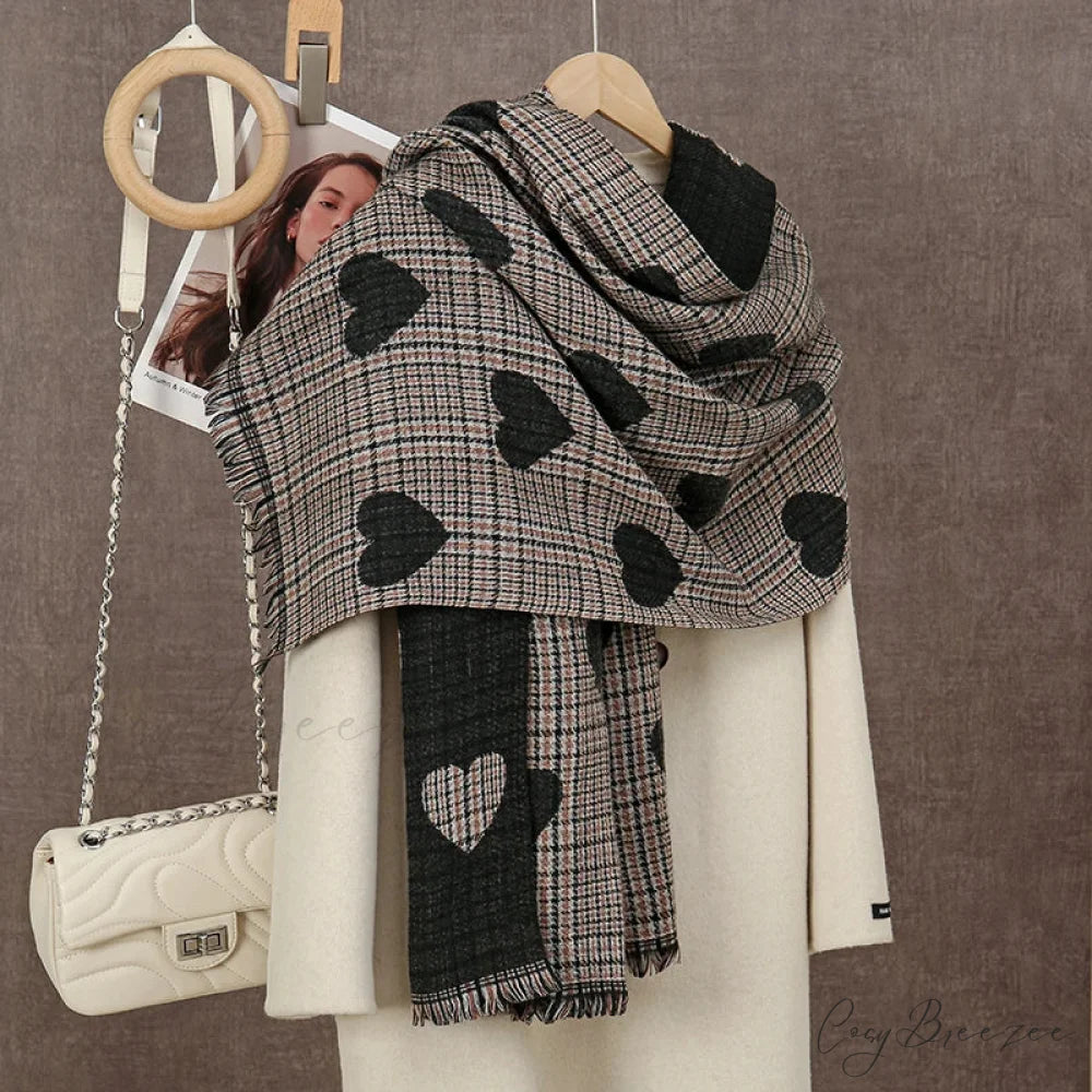 Winter Plaid Cashmere Poncho Tassel Scarf - Luxury Warm Thickened Unisex BLACK HEART