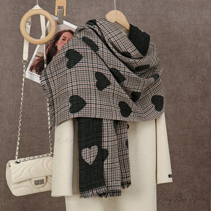 Winter Plaid Cashmere Poncho Tassel Scarf - Luxury Warm Thickened Unisex BLACK HEART