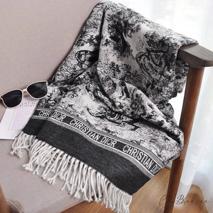Winter Plaid Cashmere Poncho Tassel Scarf - Luxury Warm Thickened Unisex GREY 2