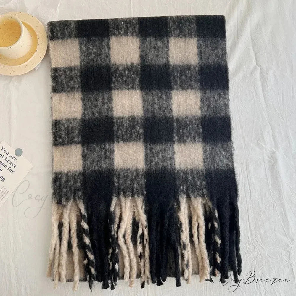 Winter Plaid Cashmere Poncho Tassel Scarf - Luxury Warm Thickened Unisex GREY PLAID