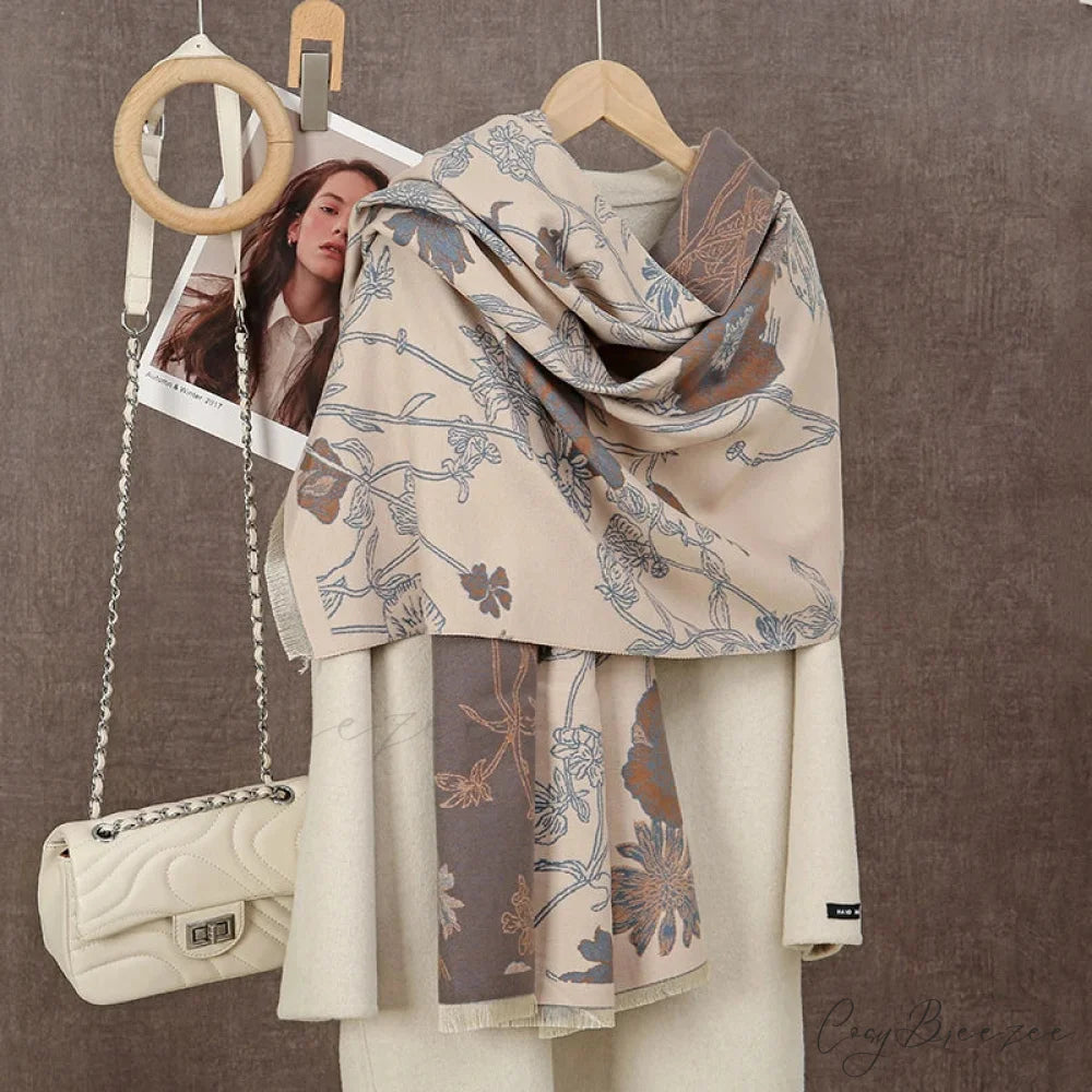 Winter Plaid Cashmere Poncho Tassel Scarf - Luxury Warm Thickened Unisex LAVENDER