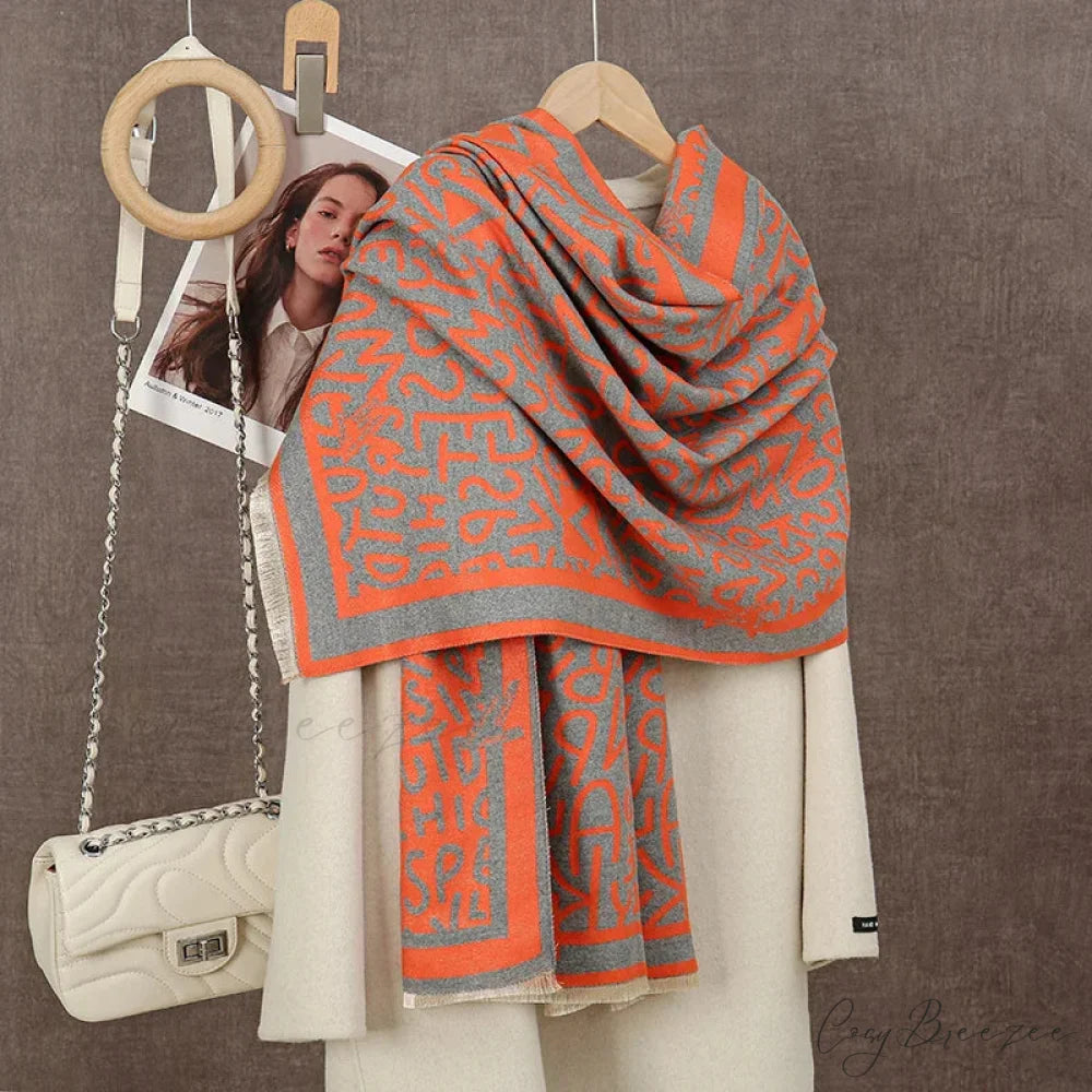Winter Plaid Cashmere Poncho Tassel Scarf - Luxury Warm Thickened Unisex PEACH PINK