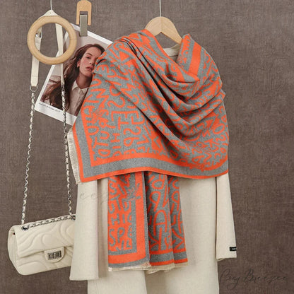 Winter Plaid Cashmere Poncho Tassel Scarf - Luxury Warm Thickened Unisex PEACH PINK