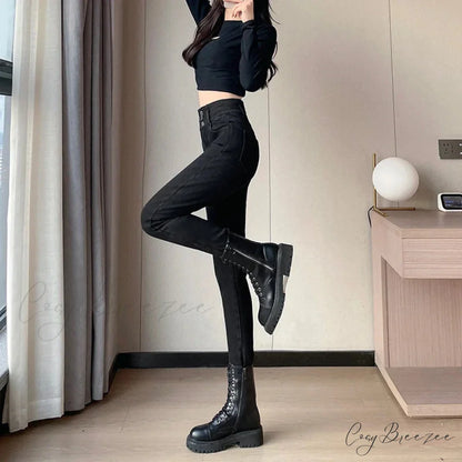 Winter Plus Velvet Women Warm Skinny Pencil Pants Thickened High Waist Casual Slim Stretch Denim Trousers Jean