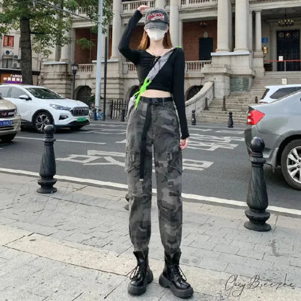 Winter Thick Warm Vintage Elastic Waist Wide Leg Loose Casual Denim Harem Denim Jean Army Green / XS