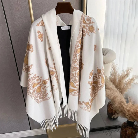 Winter Warm Cashmere Embroidery Scarf beige scarf-241228