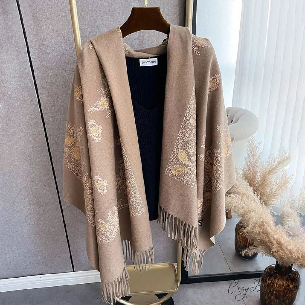 Winter Warm Cashmere Embroidery Scarf pink scarf-241228