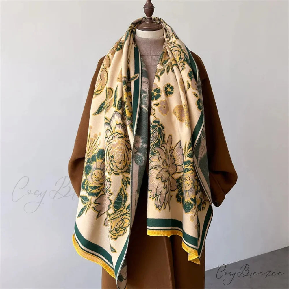 Winter Warm Cashmere Pashmina Scarf green1 scarf-241228