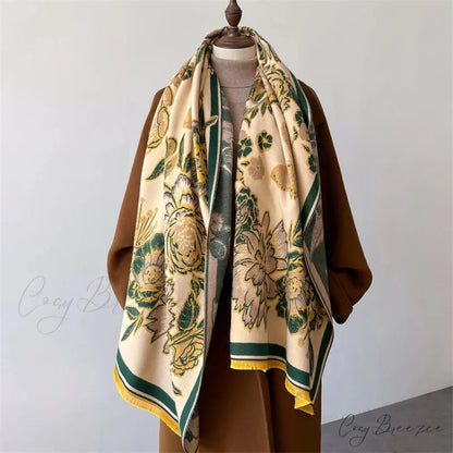 Winter Warm Cashmere Pashmina Scarf green1 scarf-241228