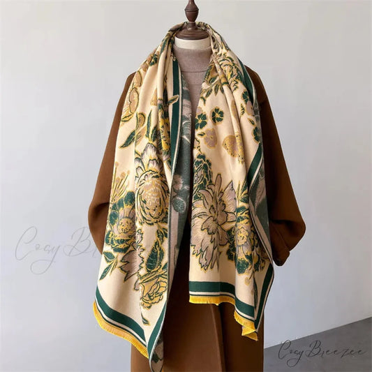 Winter Warm Cashmere Pashmina Scarf green1 scarf-241228