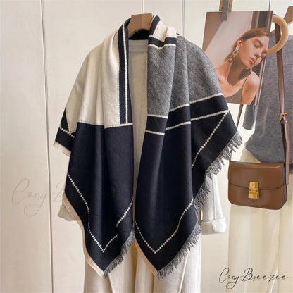 Winter Warm Cashmere Plaid Scarf black 2 scarf-241228