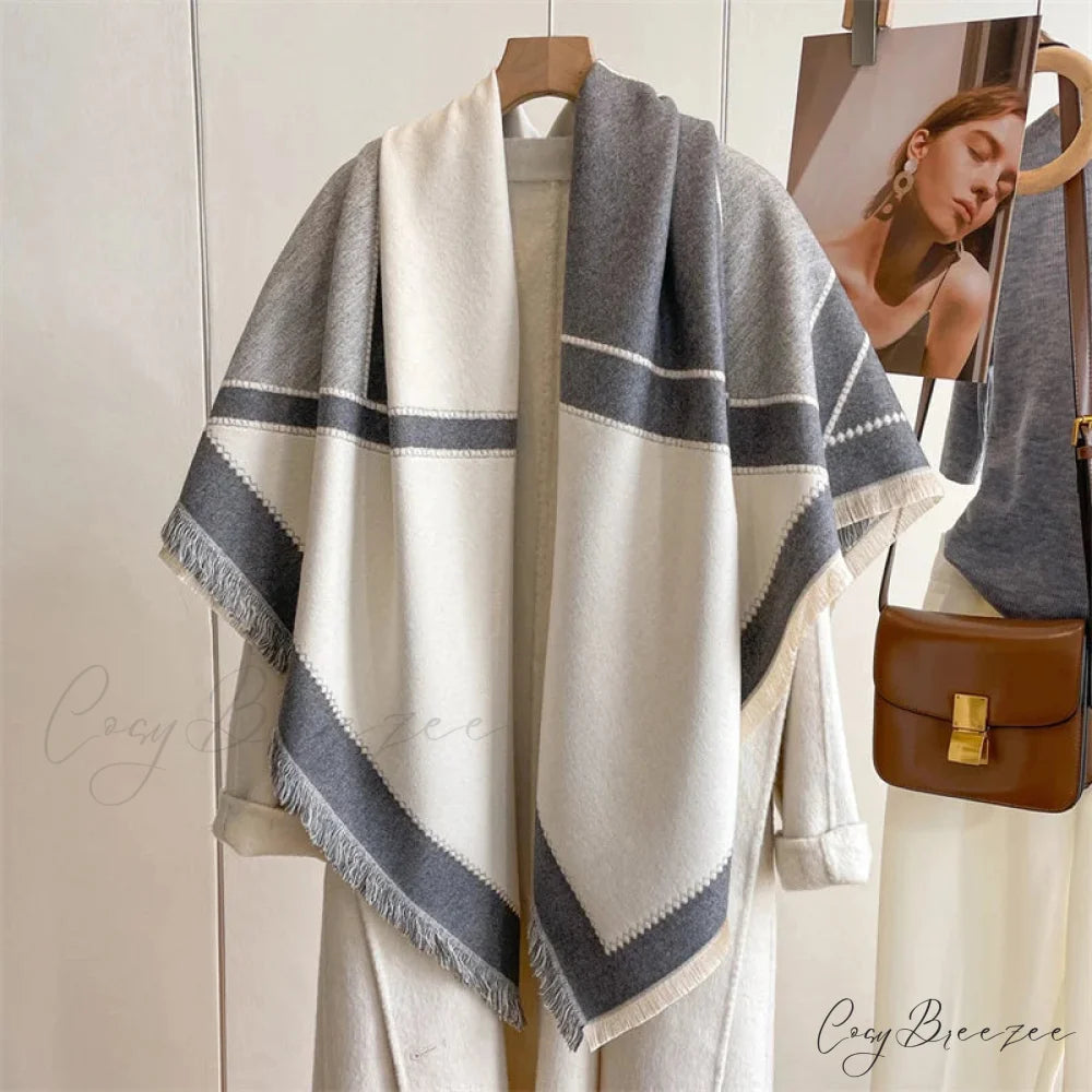 Winter Warm Cashmere Plaid Scarf white scarf-241228