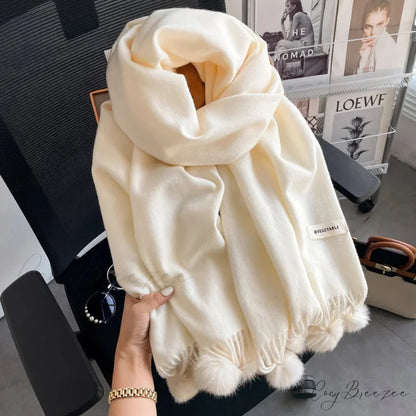 Winter Warm Cashmere Solid Shawl Scarf white scarf-241228