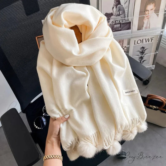 Winter Warm Cashmere Solid Shawl Scarf white scarf-241228