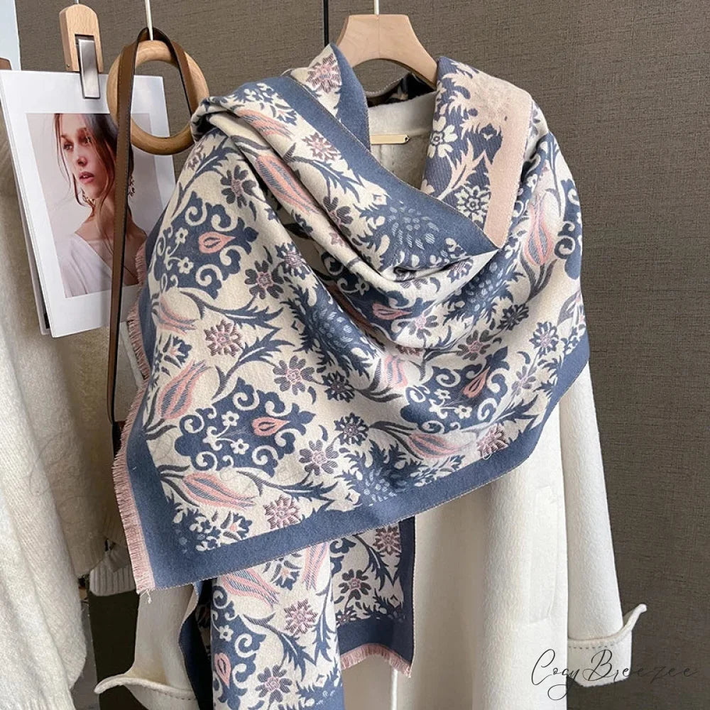 Winter Warm Cashmere Thick Shawl Scarf blue scarf-241228