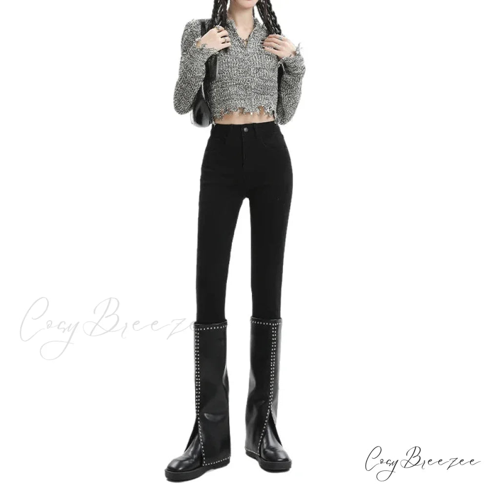 Winter Women Thick Velvet High Waist Skinny Casual Lady Denim Pencil Pants Plus Size Fleece Warm Slim Fit Stretch