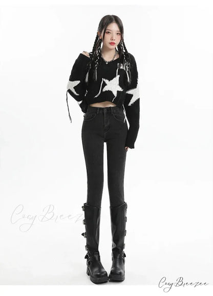 Winter Women Thick Velvet High Waist Skinny Casual Lady Denim Pencil Pants Plus Size Fleece Warm Slim Fit Stretch