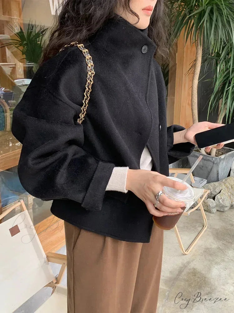Winter Wool Stand Collar Single-Breasted Coat overcoats-241228