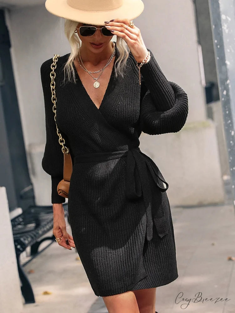 Winter Wrap Dress Women Long Sleeve Office Cardigan Tunic Solid Color XL / WHITE