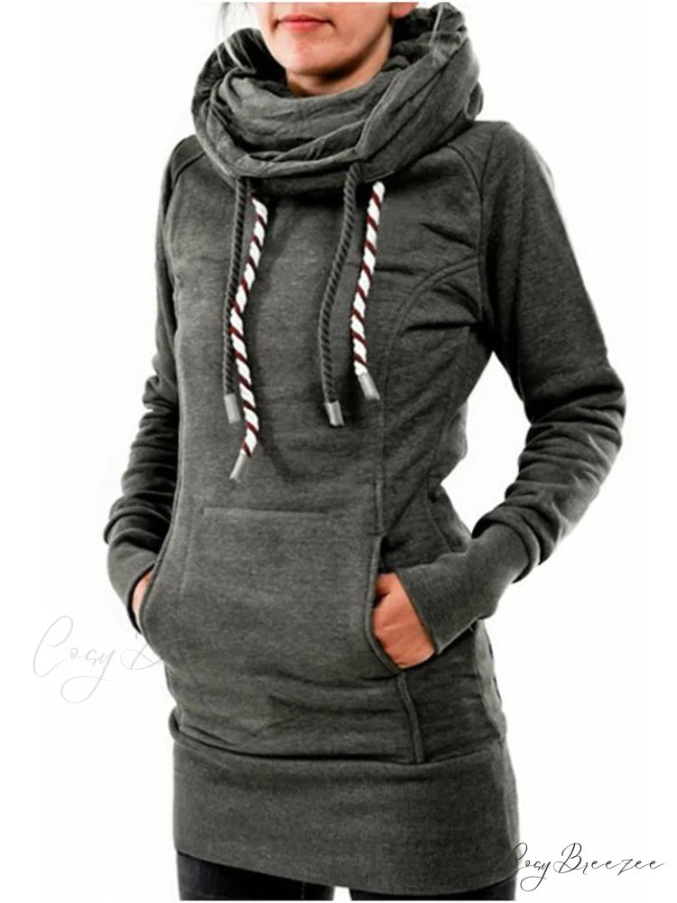 with and Front Hooded Pocket Fit Slim Sweatshirt Pullover Drawstring Gray / S