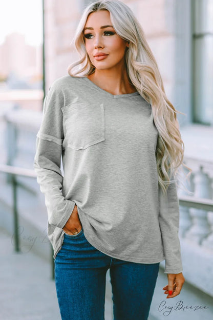 with - Arm Oversized Top Pockets Drop Gray