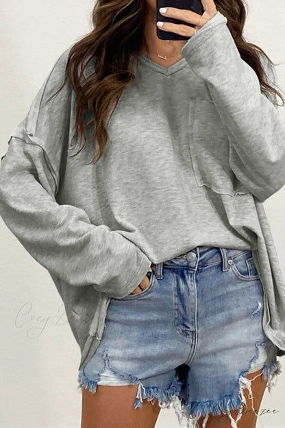with - Arm Oversized Top Pockets Drop Gray Gray / S / 60% Cotton + 35% Polyester + 5% Elastane