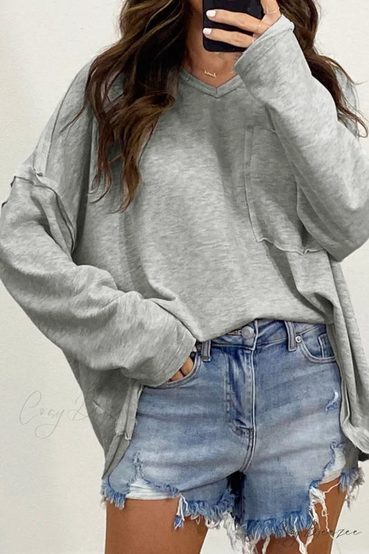 with - Arm Oversized Top Pockets Drop Gray Gray / S / 60% Cotton + 35% Polyester + 5% Elastane