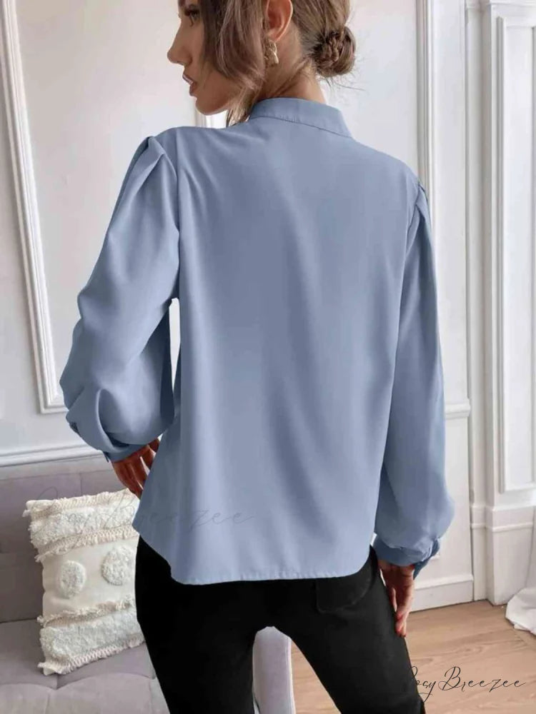 with Blouse Long Front Arm Button Mock Neck