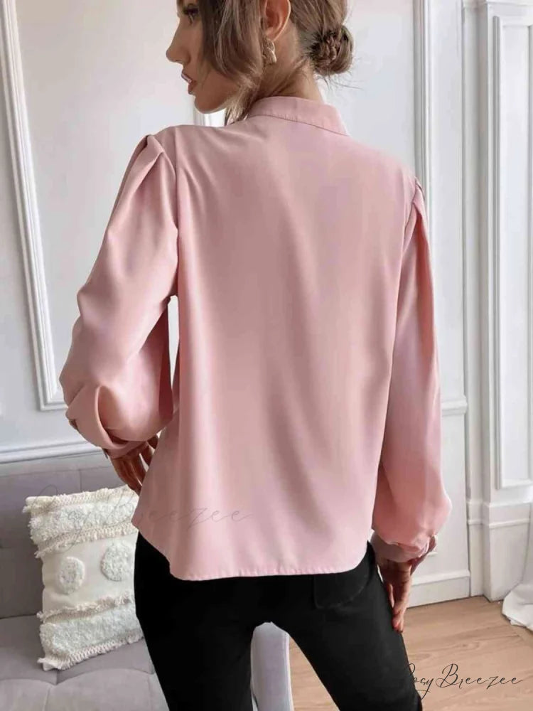 with Blouse Long Front Arm Button Mock Neck