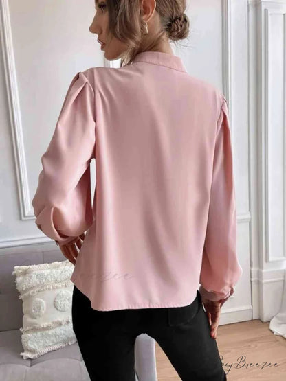 with Blouse Long Front Arm Button Mock Neck