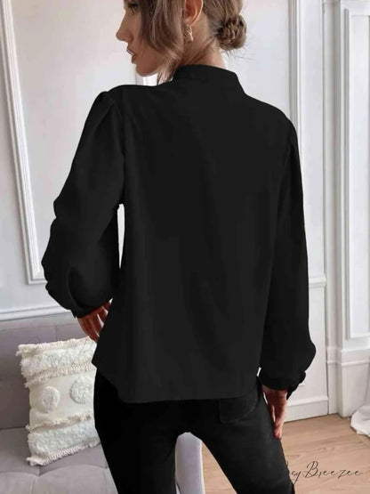 with Blouse Long Front Arm Button Mock Neck