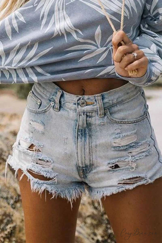 with Blue Jeans Distressed Holes S / Blue