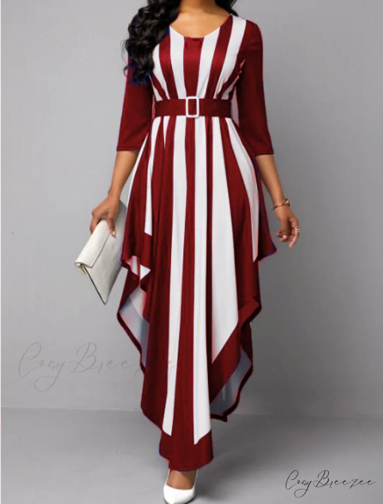 with Bohemia Gown V-Neck Full-Length Colorful Deep Stripes M / PURPLE