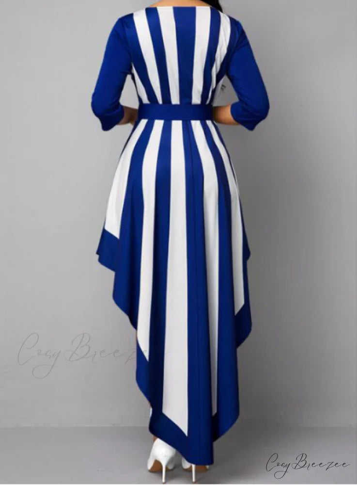 with Bohemia Gown V-Neck Full-Length Colorful Deep Stripes S / BURGUNDY
