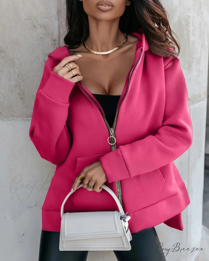 with Casual Coat Pocket Fuchsia / S