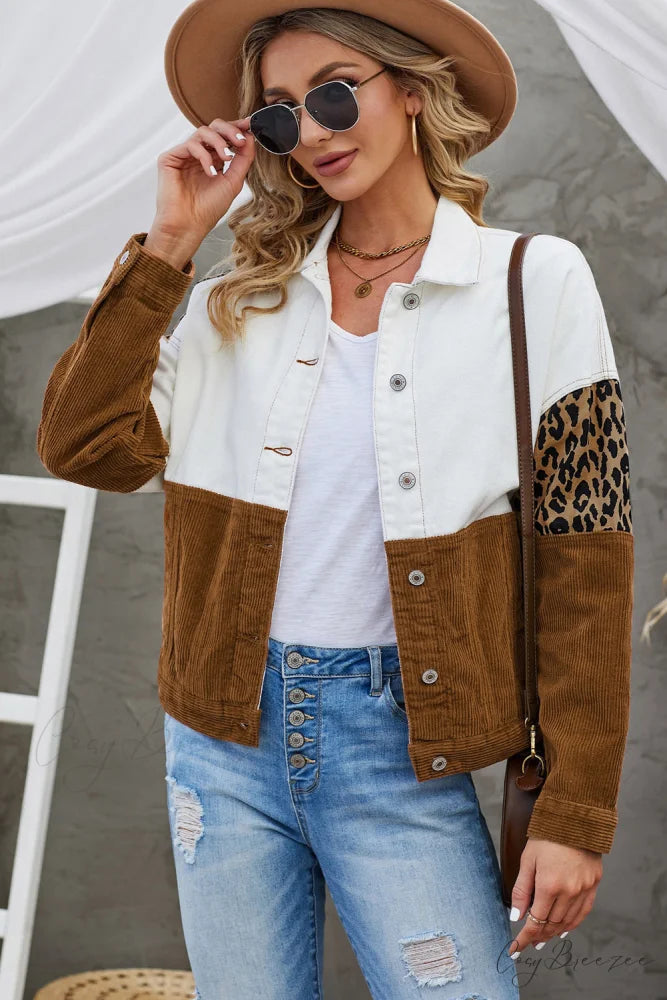 with Corduroy Block Shacket Leopard Color Buttons Leopard / S