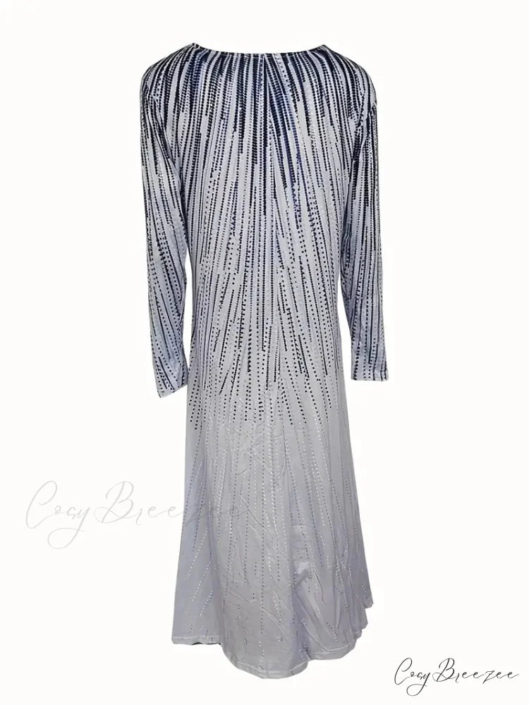 with Crew Full-Length Geometric and Design Gown Neck Long Sleeves M / Khaki
