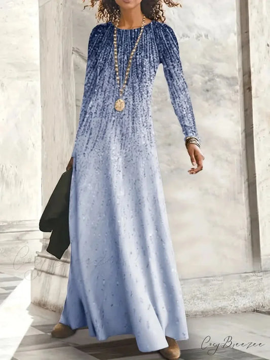 with Crew Full-Length Geometric and Design Gown Neck Long Sleeves S / Blue