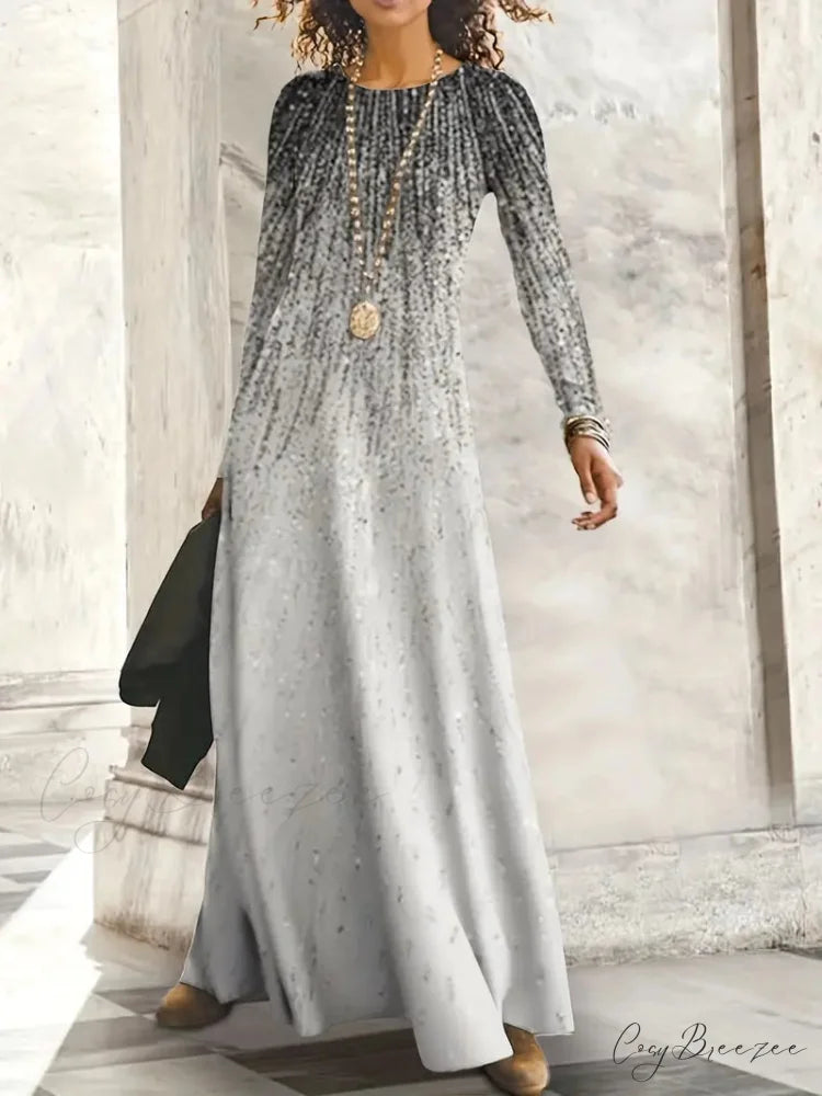 with Crew Full-Length Geometric and Design Gown Neck Long Sleeves S / Gray