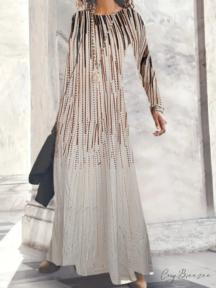 with Crew Full-Length Geometric and Design Gown Neck Long Sleeves S / Khaki