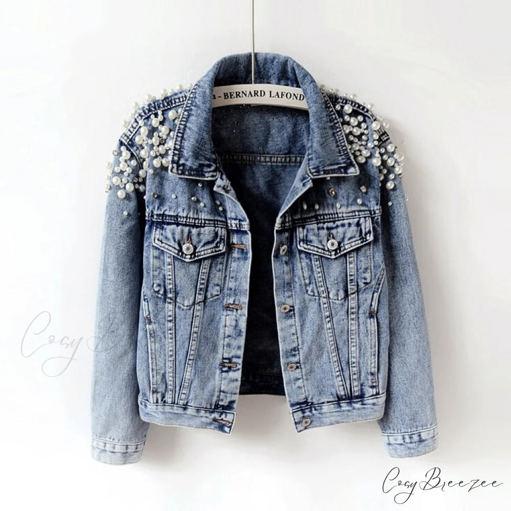with Detailing New Autumn Women’s Jacket Pearl - Denim Collection