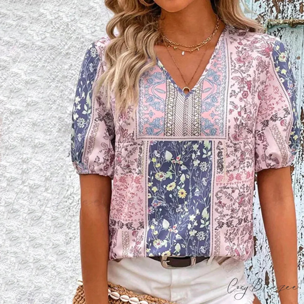 with Ethnic Blouse Flowered Influence