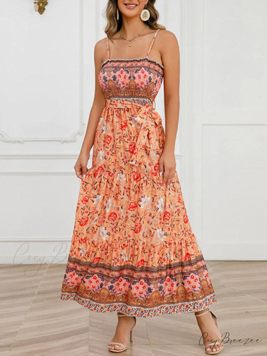 with Gown for Bohemian Women Full-Length Straps Orange / S