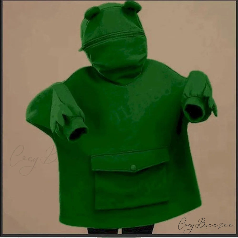 with Hooded Loose Pullover Autumn Letters Design and Harajuku - Frog Sweatshirt Women’s Casual Lovely Design Coat Dark