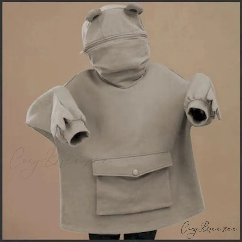 with Hooded Loose Pullover Autumn Letters Design and Harajuku - Frog Sweatshirt Women’s Casual Lovely Design Coat Khaki