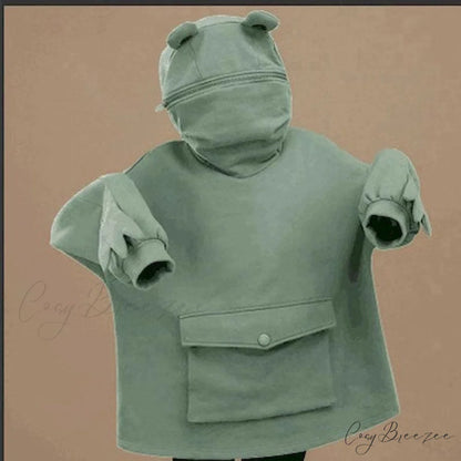 with Hooded Loose Pullover Autumn Letters Design and Harajuku - Frog Sweatshirt Women’s Casual Lovely Design Coat Light