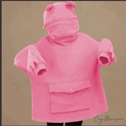 with Hooded Loose Pullover Autumn Letters Design and Harajuku - Frog Sweatshirt Women’s Casual Lovely Design Coat Pink